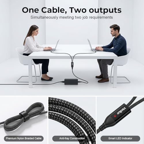 Image of Verilux Type C Splitter Charging Cable 1 to 2, 140W PD Fast Charging USB C to Dual USB C Cable Nylon Braided Cord, Dual Device Charging Cord with 480Mbps Data Sync, for Phone, Tablet