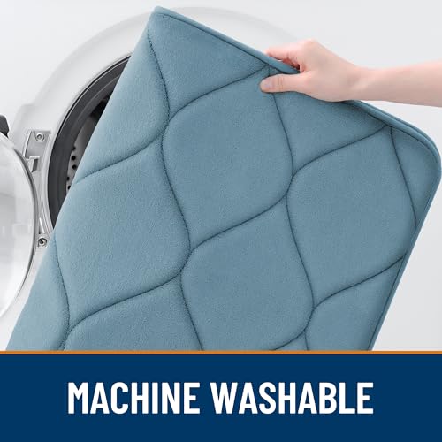 Image of Smiry Memory Foam Bath Mat 30x20, Ultra Soft Absorbent Bathroom Rugs | Airy Blue, Plush Quick Dry and Machine Washable Cushion Bath Mats for Bathroom, Shower, Tub & Home Decor