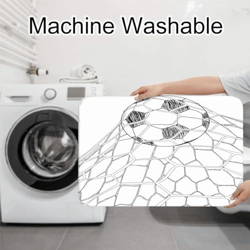 Badezimmerteppich Set Fußball handgezeichnet schwarz-weiß Badgarnitur 3 Teilig Mikrofaser Badematten Set rutschfest U FöRmige Duschvorleger Super weich, Schnell Trocknend WC-Garnitur Teppich – Bild 8