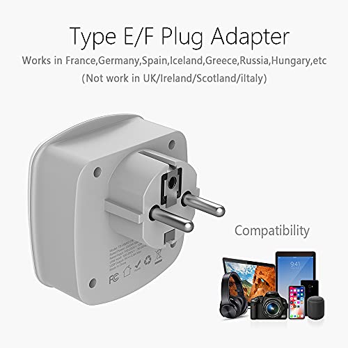 Germany France Travel Power Adapter,Tessan Schuko Plug With 2 Usb Ports 2 Ac Outlets, Us To European Europe German French Spain Iceland Norway Russia Korea Adaptor(Type E/F) #TOP3