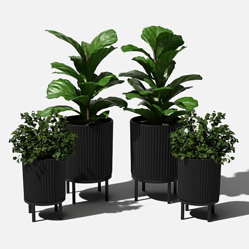 Image of Veradek Demi Series Raised Duo Planters - Set of 2 Planters with Stands | Made From a Durable Plastic-Stone Composite & Comes With Wooden Stand. Modern Porch /Patio Decor
