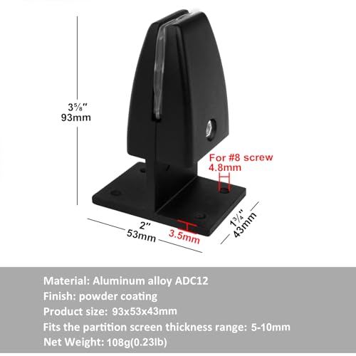 YIDU69Q 8 Pcs Sneeze Guard Support Clamp, Adjustable Office Desk Divider Clip, Black, Aluminum - Thumbnail 2