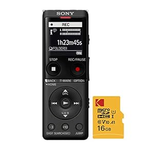 Sony ICD-UX570 Digitales Diktiergerät (schwarz) mit 16GB Speicherkarte Bundle (2 Stück)