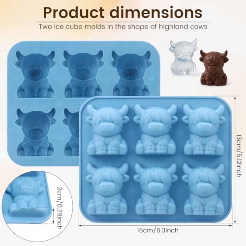 Moldes de silicona para hielo con diseño Highland Cow 3D, 2 unidades miniatura 2
