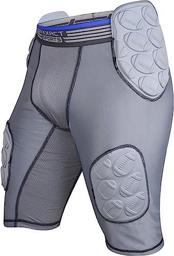 Exxact Sports Touchdown 5-Pad Youth Football Girdle - Football Padded Girdle with Cup Pocket, Boys Padded Compression Shorts (Youth Medium, Gray)