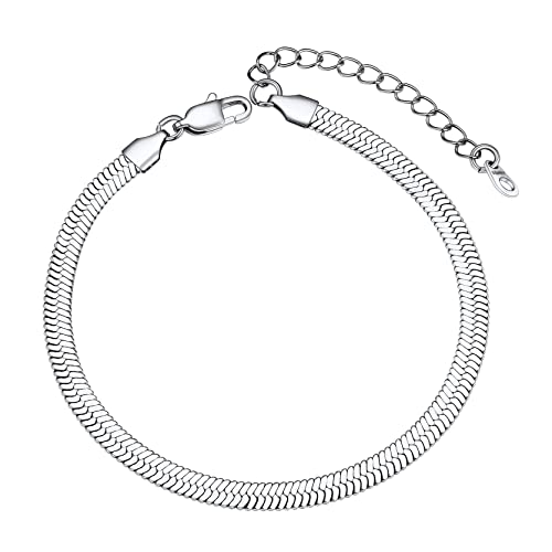 GoldChic Pulsera Serpiente de Tobillo, Tobillera de Cadenas Planos Grandes Serpiente Liso 5mm 22cm