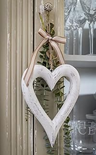 Retreat Home White shabby chic Mango Wood hanging heart