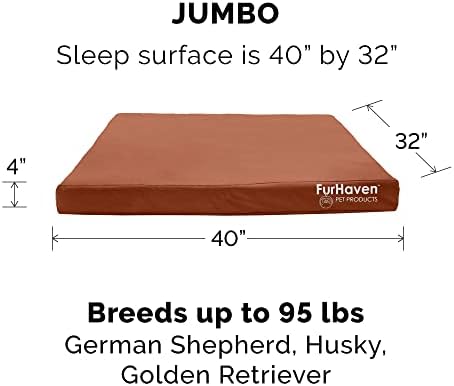 Furhaven Water-Resistant Orthopedic Dog Bed for Large Dogs w/Removable Washable Cover, for Dogs Up to 95 lbs - Indoor/Outdoor Logo Print Oxford Polycanvas Mattress - Chestnut, Jumbo/XL - 1