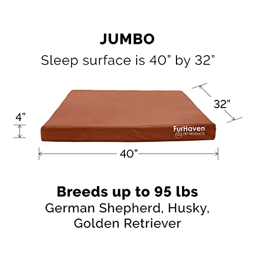 Furhaven Water-Resistant Orthopedic Dog Bed for Large Dogs w/Removable Washable Cover, for Dogs Up to 95 lbs - Indoor/Outdoor Logo Print Oxford Polycanvas Mattress - Chestnut, Jumbo/XL