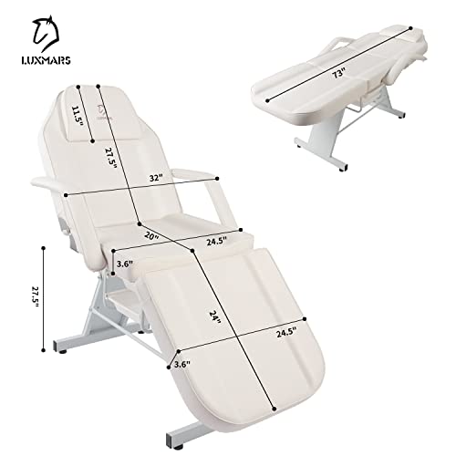 Luxmars Facial Chair, Massage Bed Tattoo Chair Salon Bed With Hydraulic Stool For Professional Massage Facial Lash Beauty Treatment Spa, White #TOP2