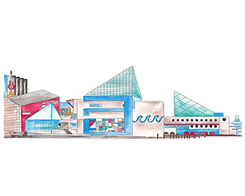 EAlexDesigns National Aquarium at Baltimore's Inner Harbor Watercolor Landmark Print (7x5 inches, Straight Cut Edges)