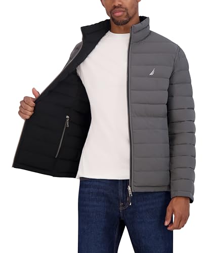 Nautica Men's Reversible Quilted Puffer Jacket –Midweight Mechanical Stretch Winter Coat4