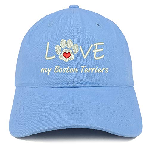 Trendy Apparel Shop I Love My Boston Terriers Embroidered Soft Crown 100% Brushed Cotton Cap - Carolina Blue