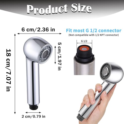 Miniatura 2 de Alcachofa De Ducha Para Grifo Cocina, Recambio Grifo Fregadero, Con Boquilla 2 Funciones, Aireador De Ahorro De Agua, Extraible, Universal G 1 2 Plateado