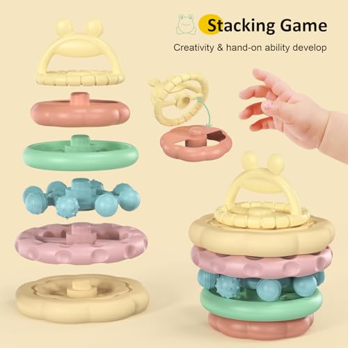 Image of Baby Teething Toys 3-6 Months, Soft Silicone Stacking Rings Teether, 6-Piece Stackable Circles for Teething Relief Safe BPA-Free Teething Gift, Perfect Baby Shower & Birthday Present for Boys & Girls