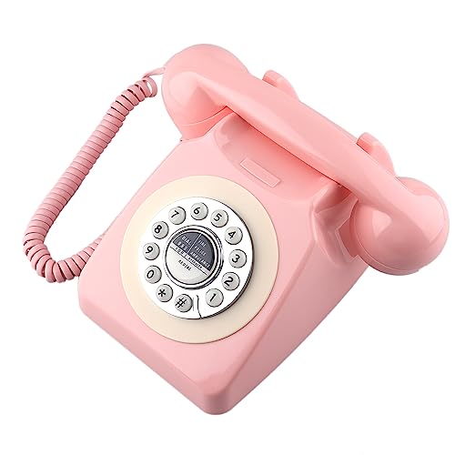 SIXDEFLY Retro Telephone, Classic Landline Telephone Vintage Old Fashioned Corded Telephone with Redial Function,for Home & Office Decor, Pink