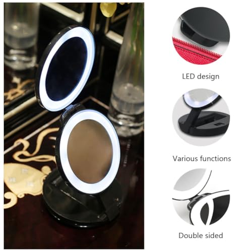 Miroir de maquillage compact noir et pliable pour sac à dos - 4