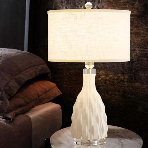 Waikmdv Modern White Textured Ceramic Table Lamps 22.5In, Plug in Table Lamp Decor for Office Living Room Bedroom Bedside Nightstand