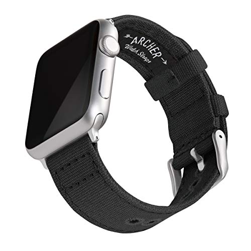 Archer Watch Straps - Canvas Watch Bands for Apple Watch (Black, Silver, 42/44/45mm)