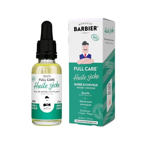 MONSIEUR BARBIER Beard Oil for Men | Award Winning Beard Oil Leave In Mustache Conditioner, Softens, Moisturizes, Nourishing, Lightweight, Sandalwood Fragrance | Natural & Vegan | Made In France 1oz