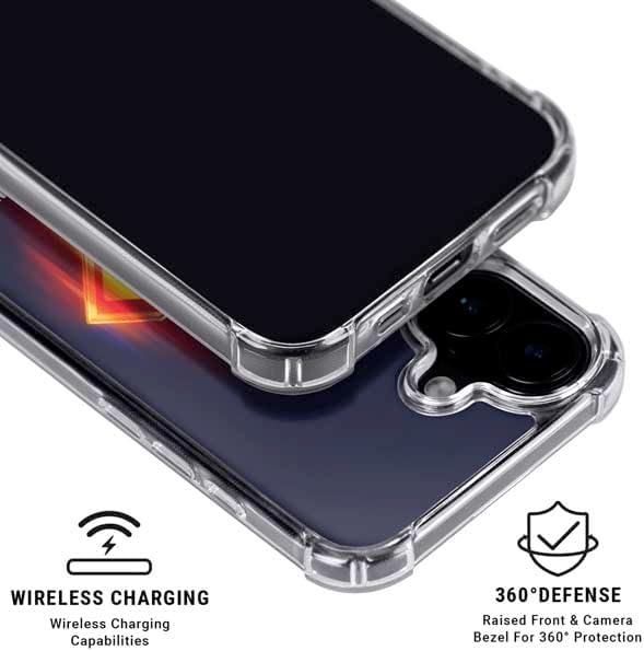 Skinit Clear Phone Case Compatible with iPhone 16 - Officially Licensed Superman 2025 Energy Shield Neon Emblem Design