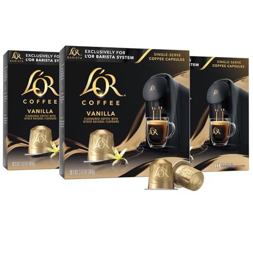 L'OR Coffee Pods, 30 Count Vanilla Blend, Single-Serve Aluminum Coffee Capsules Compatible with The Barista System & *Nespresso Original Machines, 30 Count (Pack of 3)