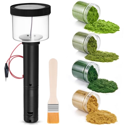 Tioncy Mini Static Grass Applicator Flocking Kit with Anti Slip Handle and 4 x 60g Colors Grass Diorama Making Supplies DIY Model Train Accessories Miniatures Landscape Craft (Straight Head)