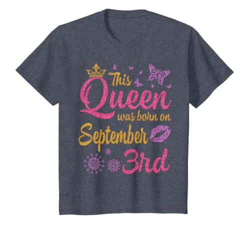 This Queen was Born On September 3rd Happy Birthday to Me T-Shirt, Youth, Heather Blue, Small