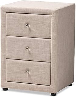 Bowery Hill 3 Drawer Fabric Upholstered Nightstand in Beige