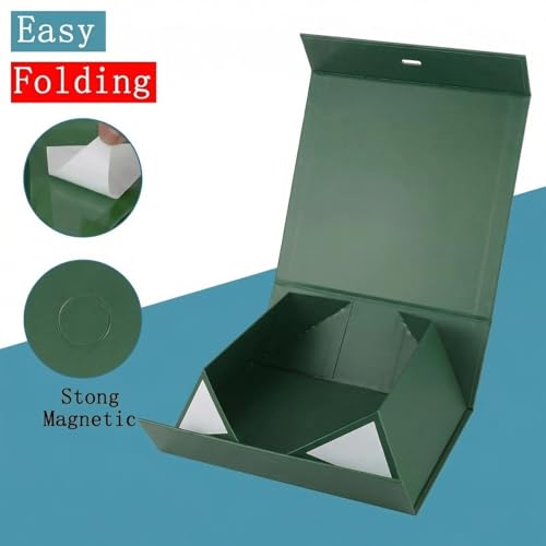 Grün Magnetische Geschenkbox mit Deckel groß 32x28x13.5cm mit Geschenkbeutel, Schleife, Raffia & Grußkarte