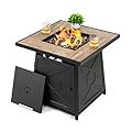 Nuu Garden 28 Inch Outdoor Propane Fire Pit Table, 50,000 BTU Square Gas Fire Table with Ceramic Tabletop, Lid, Cover, Lava Rock for Garden Backyard Party, Black