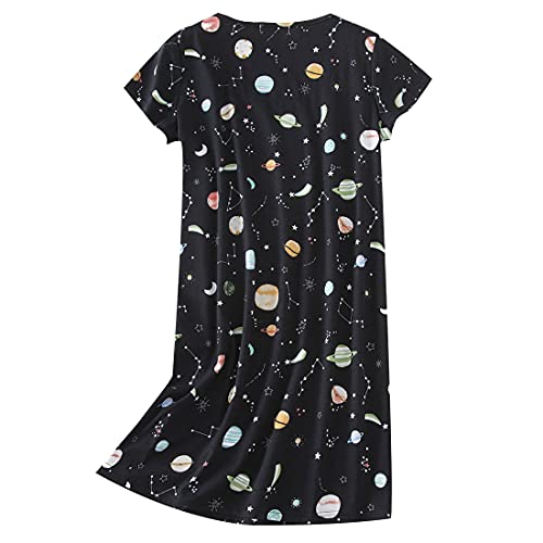 Inadays Sleepwear Women's Nightgown Cotton Sleepshirts Short Sleeve Nightshirt Print Sleep Dress R Neck Nightdress Loose Comfy Pajama Sq002-Black Stars-M #TOP7