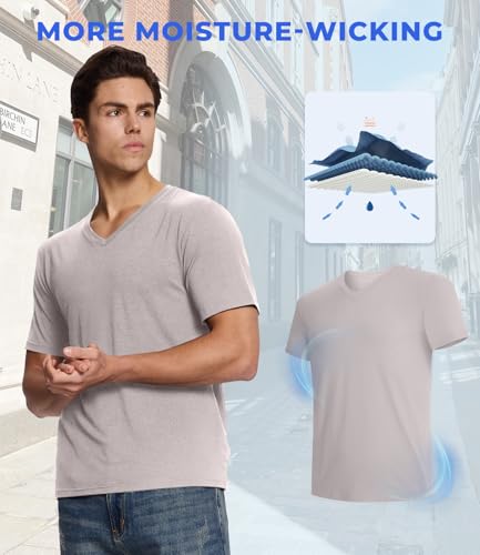 Image of BAMBOO COOL Men's Undershirts V Neck, Moisture-Wicking Soft T-Shirts 3 Pack | Stay Tucked Classic Fit Tag-Free, Softness Breathable Comfort Cooling, V-neck t shirts for men, Summer T's, Short Sleeves Tee