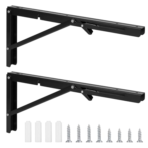Consola plegable, bisagras para cargas pesadas, plegable, soporte de estante angular, ángulo de plegado de hierro de 90 grados, ángulo plegable para el hogar, cocina, oficina, mesa, pared, color negro