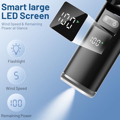 Image of Lerat Portable Handheld Turbo Fan, 5 High-Speed Wind, Battery Operated, Up to 12H Runtime, 3 IN 1 Hand Fan with LED Display & Flashlight, Personal Cooling Fan for Travel, Outdoor, Beach Essentials