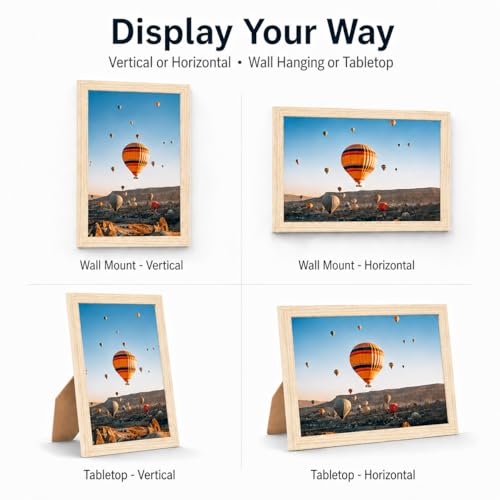 Image of JCJMY 5.5x8.5 Picture Frame for Wall Hanging or Tabletop, Wall Mounting Horizontally or Vertically, 5.5 x 8.5 Wall Gallery Poster Photo Frame with Shatter Resistant Plexiglass, Natural