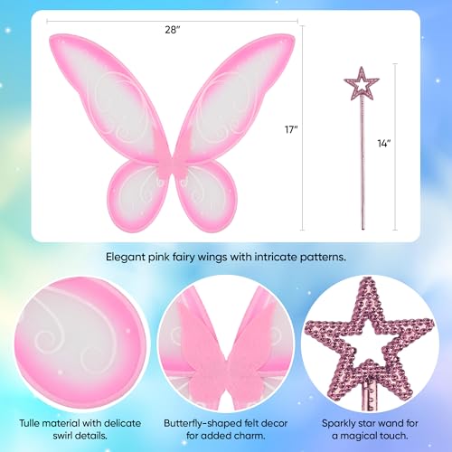 Funcredible Pink Costume Wings, Star Wand & Glitter – Adult Festival & Halloween Cosplay Accessory Set by Funcredible - Used condition - Image 2