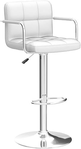 Miniatura 25 de Vogue Furniture Direct Moderno taburete de bar cuadrado de piel sintética, taburete de bar giratorio ajustable con respaldo y brazos, silla de