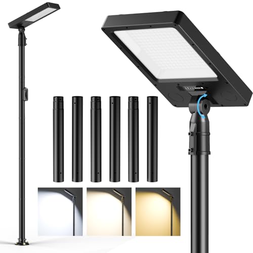 100 Solar Outdoor Street Lights with Pole & Remote IP65 Waterproof 420 LEDs Solar Security Flood Motion Lights Dusk to Dawn Solar Post Lamp for House Yard Garden Patio Lawn Garage Driveway