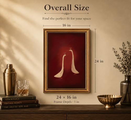 Image of Gold Framed 3D Textured Wall Art, Red Martini Duck Canvas Prints, Minimalist Cocktail Animal Pictures Decor, Funny Rustic Bar Cart Artwork for Kitchen Dining Room Living Room 16x24inch