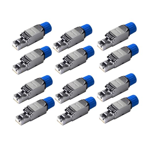Davonpha Industrial Cat8 RJ45 Connectors 12-Pack - Tool-Free Shielded Metal Ethernet Plugs, 40Gbps/2000MHz, 22-26 AWG Cat8/Cat7/Cat6a Cables, PoE++ Ready Pass Through Connectors
