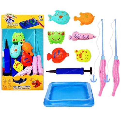 SHRIKIRTI Magnetic Fishing Game | Sea Animal Toy Set with 2 Fishing Rods, 6 Colorful Fishes, Pond & Air Pump | Fun & Educational Gift for Kids | Durable Bath Play Time Toy