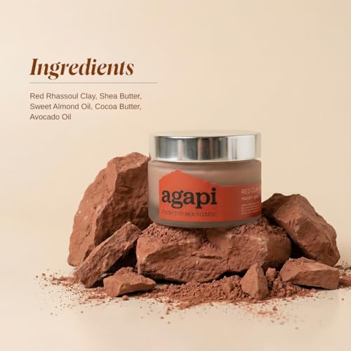 Image of Agapi Sikkim Rosehip Red Clay Mask for Nourishment & Hydration | Red Rhassoul Clay & Shea Butter Base | Jojoba, Vitamin E & Almond Oils| Natural - 50gm | Handcrafted | Sustainable | Luxurious