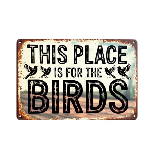 Bird Lover Gift This Place is For The Birds tin sign Vintage Birdhouse Metal Sign Suitable for outdoor decoration, garden home porch 8 x 12, easy to hang