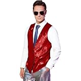 Wendbare Pailletten-Glitzerweste für Funkelnde Partykleidung, glänzendes Metallic-Doppel-Clubwear-Nachtoutfit(Rot,XL)