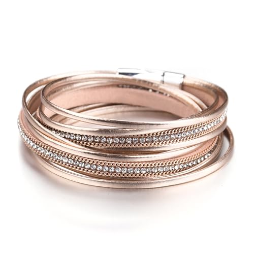 Fesciory Leather Wrap Bracelets for Women, Boho Leopard Multi-Layer Crystal Beads Cuff Bracelet Jewelry