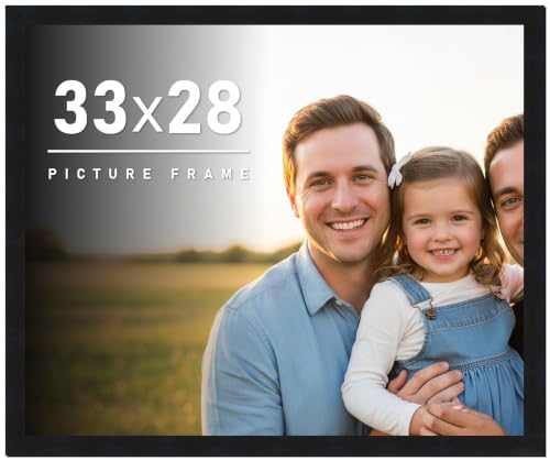 33x28 Frame Black Picture Frame - Complete Modern Photo Frame Includes UV Acrylic Shatter Guard Front, Acid Free Foam Backing Board, Hanging Hardware Wood Wall Frames for Family Photos - no Mat
