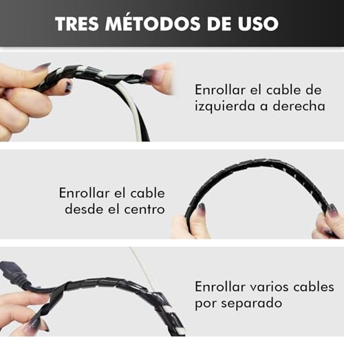 Miniatura 3 de Shinfly Organizador De Cables En Espiral,Set 2 6 M 6m Ø8 Mm 6m Ø10 Mm Con 10 Sujeta Cables,Gestión De Cables Para Tv Pc Escritorio,Color Negro