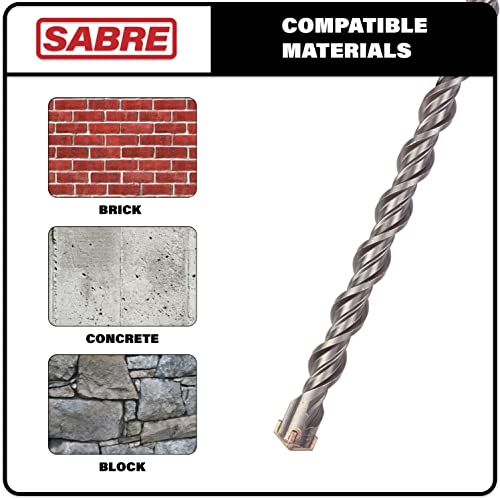 Sabre Tools 1 Inch x 18 Inch SDS Plus Rotary Hammer Drill Bit, Carbide Tipped for Brick, Stone, and Concrete (1" x 16" x 18")