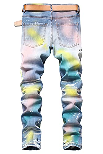 Baylvn Men's Designer Straight Slim Fit Patchwork Jeans Comfort Skinny Biker Denim Pants